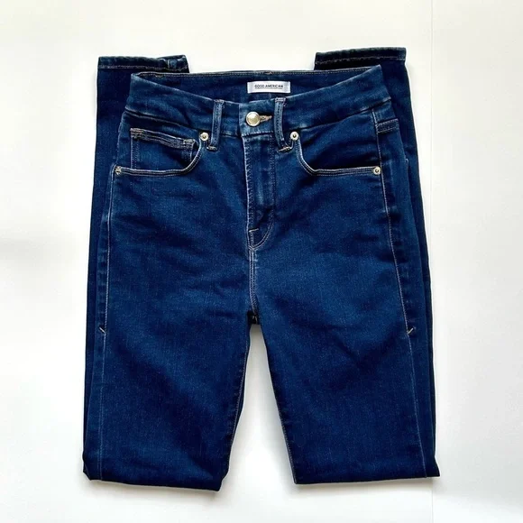 Good American Good Legs Skinny Jeans High Rise Dark Wash Size 2 / 26 - Picture 7 of 9